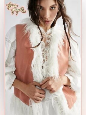 Free People Understated Indigo River Vest Pink XS faux fur